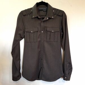 THE KOOPLES Men's Military Snap Front Wool Shirt in Olive -XS- Perfect Condition